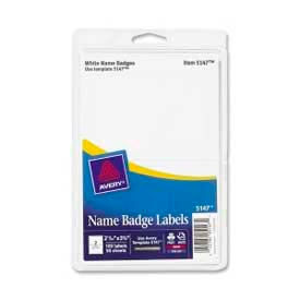 Name Badge Labels, 2-11/32" x 3-3/8", White, 100 Labels/Pack