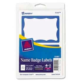 Name Badge Labels, 2-11/32" x 3-3/8", Blue Border, 100 Labels/Pack