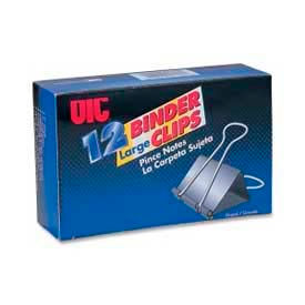 Binder Clips, Large, 2" Width, 1" Capacity, Black/Silver, 12/Box