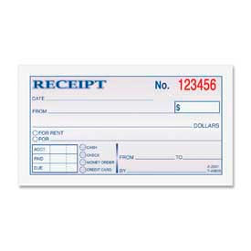 Money/Rent Receipt, 2-Part, 2-3/4" x 5-3/8", White/Canary, 50 Sets/Pad