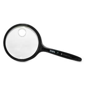 Hand-Held Magnifier, 2X Magnification with 4X Inset, 3.5" Diameter Lens, Acrylic