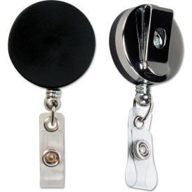 Heavy-Duty ID Card Reel with Belt Clip, 30" Cord, 1-5/8" Diameter, Black/Chrome