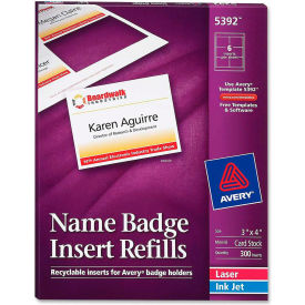 Name Badge Insert Refills, 3" x 4", White, 300 Inserts/Box