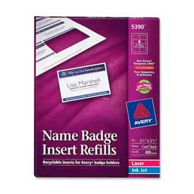 Name Badge Insert Refills, 2-1/4" x 3-1/2", White, 400 Inserts/Box