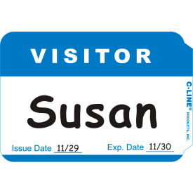 Pressure Sensitive Badges, Visitor, Blue, 3-1/2" x 2-1/4", 100/BX (Set of 10 BX)