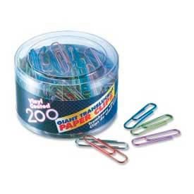 Giant Translucent Vinyl-Coated Paper Clips, Assorted, 200/Tub