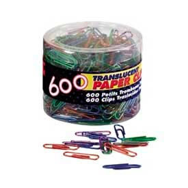 Translucent Vinyl-Coated Paper Clips, Assorted, 600/Tub