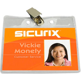 ID Badge Holder with Clip, Horizontal, 3-1/2" x 2-1/2", Clear, 50/Pack