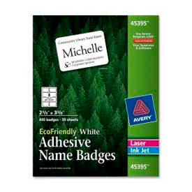 EcoFriendly Adhesive Name Badges, 2-1/3" x 3-3/8", White, 400 Labels/Box