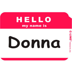 Pressure Sensitive Badges, HELLO my name is, Red, 3-1/2" x 2-1/4" 100/BX, 10 BX/Set