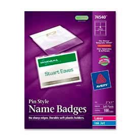 Pin Style Name Badges, 3"x 4", Clear, 100/Box