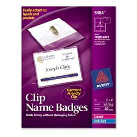 Clip Style Name Badges, 3" x 4", Clear, 40/Box