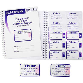 Time's Up!! Self-Expiring Visitor Badge with Registry Log, 3" x 2", 150/Pack