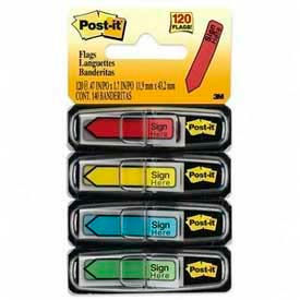 Message Flags, "Sign Here", 1/2" Wide, Assorted, 30 Flags/Dispenser, 4 Dispensers/Pack