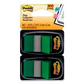 Post-it Flags, 1" Wide, Green, 50 Flags/Dispenser, 2 Dispensers/Pack
