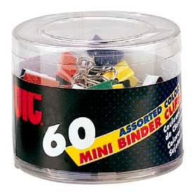 Metal Mini Binder Clips, 1/4" Capacity, Assorted Colors, 60 Clips/Tub