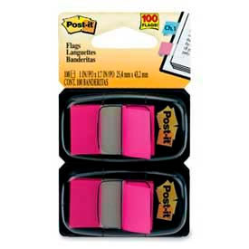Flags, 1" Wide, Bright Pink, 50 Flags/Dispenser, 2 Dispensers/Pack