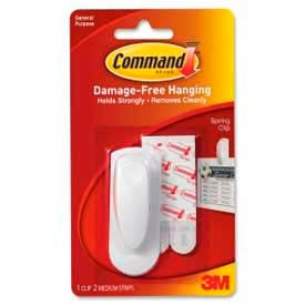 Command Spring Clip with Adhesive Strips, White, 1 Pack