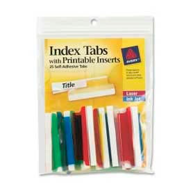 Self-Adhesive Index Tabs with Printable Inserts, 2" Width, Assorted, 25 Tabs/Pack