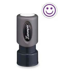 Pre-Inked Design Stamp, SMILE FACE Design, 5/8" Diameter, Purple