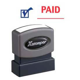 Pre-Inked Message Stamp, PAID, 1-5/8" x 1/2", Blue/Red