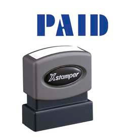 Pre-Inked Message Stamp, PAID, 1-5/8" x 1/2", Blue