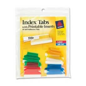 Self-Adhesive Index Tabs with Printable Inserts, 1" Width, Assorted, 25 Tabs/Pack