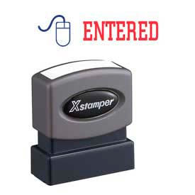 Pre-Inked Message Stamp, ENTERED, 1-5/8" x 1/2", Blue/Red