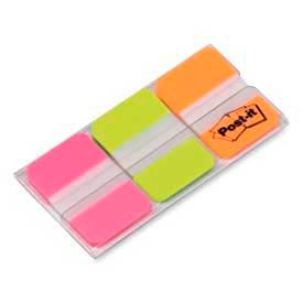 Durable Tabs, 1" Solid, Pink/Green/Orange, 22 Tabs/Color, 66 Tabs/Dispenser