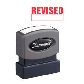 Pre-Inked Message Stamp, REVISED, 1-5/8" x 1/2", Red