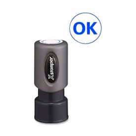 Pre-Inked Design Stamp, OK Design, 5/8" Diameter, Blue