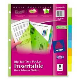 Plastic Two-Pocket Insertable Dividers, Assorted, 8 Tabs/Set