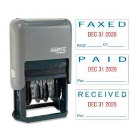 Self-Inking Message/Date Stamp, PAID/FAXED/RECEIVED, 15/16" x 1-3/4", Blue/Red