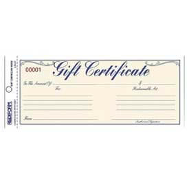 Gift Certificates with Envelopes, 2-Part, Carbonless, Blue, 8-1/2" x 3-5/8", 25/Pack