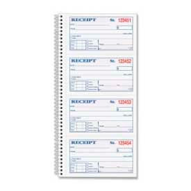 Money/Rent Receipt Book, 2-Part, Carbonless, 11" x 5-1/4", White/Canary, 200 Sets/Book