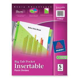 Plastic Pocket Insertable Tab Dividers, Assorted, 5 Tabs/Set