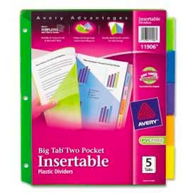 Plastic Two-Pocket Insertable Dividers, Assorted, 5 Tabs/Set