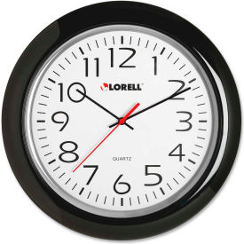 13-1/4" Round Quartz Wall Clock, Plastic Case, Black
