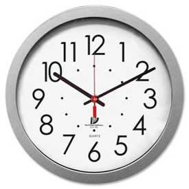 14.5" Round Contemporary Quartz Clock, Plastic Case, Silver