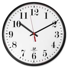 12.75" Round Quartz Slimline Clock, Plastic Case, Black