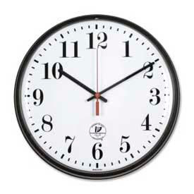 12.75" Round Radio Controlled Wall Clock, Plastic Case, Black