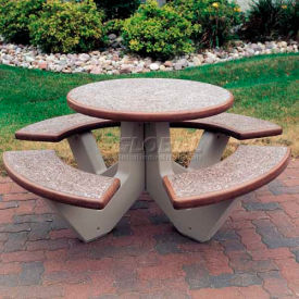 66" Round Picnic Table, Concrete, Brown