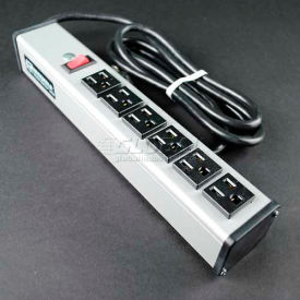 Power Strip with Lighted Switch, 6 Outlets, 15A, 15' Cord, Gray