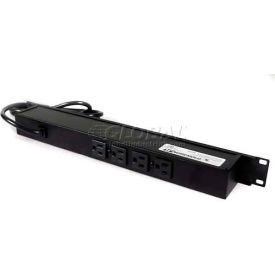Rack Mount Power Strip W/Lighted Switch, 6 Outlets, 15A, 15' Cord