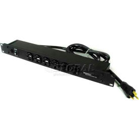 Rack Mount Power Strip with Lighted Switch, 6 Front Outlets, 20A, 15' Cord