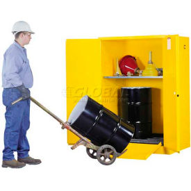 60 Gal. Acid Drum Cabinet with Drum Rollers, Self-Close, 2 Door, 43"W x 34"D x 65"H, Yellow