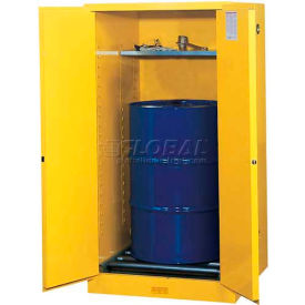 Drum Cabinet 55 Gal. Capacity Vertical Manual Close Hazmat Flammable W/ Drum Rollers