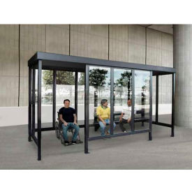 Smoking Shelter 4-Sided with Left & Right Open Front, 15'L x 7'6"W, Flat Roof, Dark Bronze