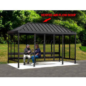 Smoking Shelter, 3-Sided, Open Front, 15'L x 10'W, Vented Standing Seam Roof, Clear