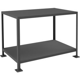 Stationary Machine Table With 2 Shelves, Steel Square Edge, 48"W x 24"D x 36"H, Gray